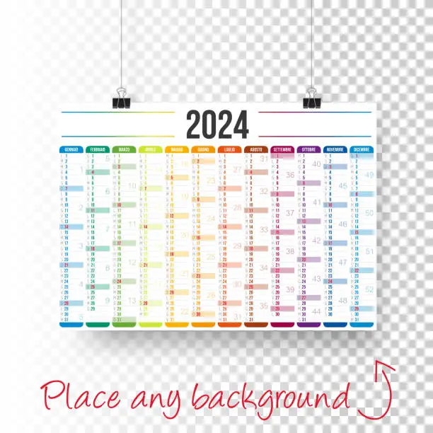 Vector illustration of Italian Calendar 2024 - Poster on blank brackground