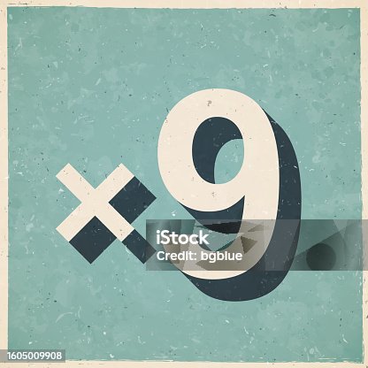 istock x9, Nine times. Icon in retro vintage style - Old textured paper 1605009908