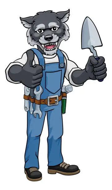 Vector illustration of Wolf Bricklayer Builder Holding Trowel Tool