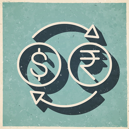 istock Currency exchange - Dollar Indian rupee. Icon in retro vintage style - Old textured paper 1605015401