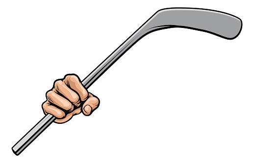 A hand holding an ice hockey stick cartoon design