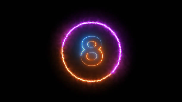 A vivid depiction of the number eight illuminated by neon lights in a captivating blend of orange and blue hues. The image exudes modernity and style, ideal for visualizing countdowns, timers, and announcements. Set against a sleek black background, it embodies a futuristic and electric ambiance, perfect for projects encompassing technology, design, and celebration. The glowing digits, with their abstract and vibrant glow, add a touch of sophistication to any creative endeavor.