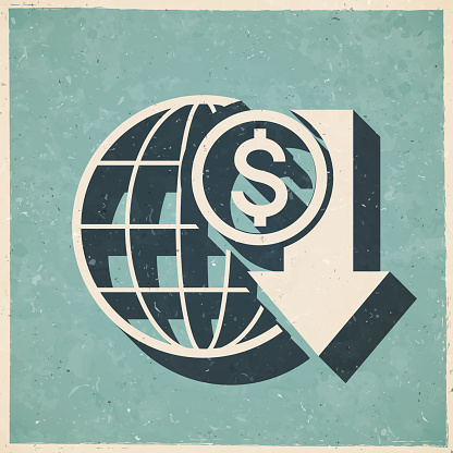 istock Dollar rate decrease. Icon in retro vintage style - Old textured paper 1605016017