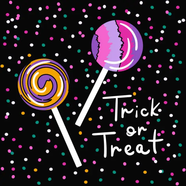 Vector illustration of Halloween poster with striped lollipops vector illustration