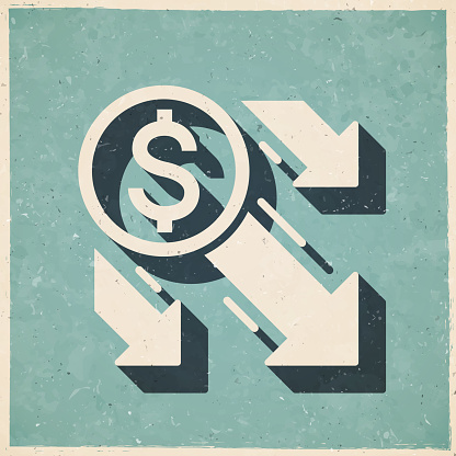 istock Dollar decrease. Icon in retro vintage style - Old textured paper 1605022322