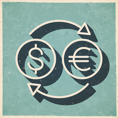 istock Currency exchange - Dollar Euro. Icon in retro vintage style - Old textured paper 1605027366
