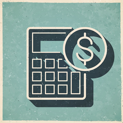 istock Calculator with Dollar sign. Icon in retro vintage style - Old textured paper 1605027397