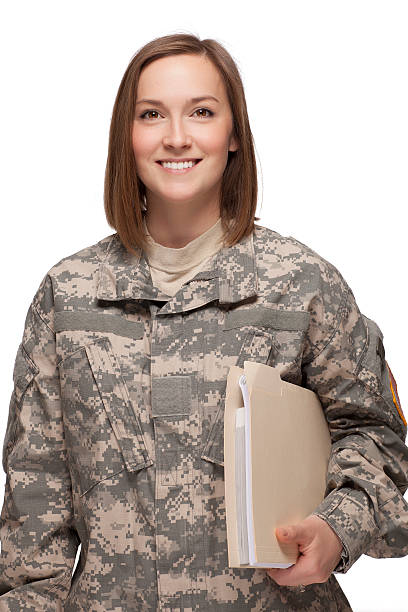 istock Female Soldier holding books 160505003