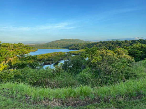 istock Sunrise overlooking mountain top and huge river 1605064979