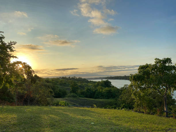 Sunrise overlooking mountain top and huge river