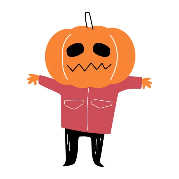 Vector illustration of Man with pumpkin head . Halloween cartoon characters . Vector .