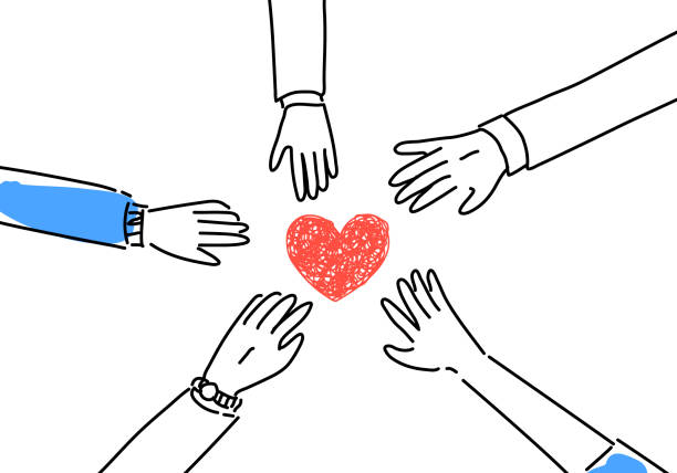 руки медицинского работника объединены вместе рисунок-иллюстрация - circle group of people human hand student stock illustrations