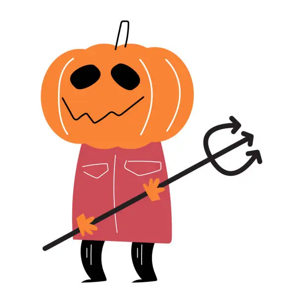 Vector illustration of Man with pumpkin head . Halloween cartoon characters . Vector .