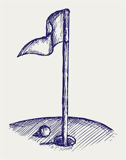 Vector illustration of Pencil drawing of golf ball nearing the hole