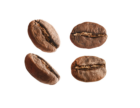 Roasted coffee beans collection on the white background