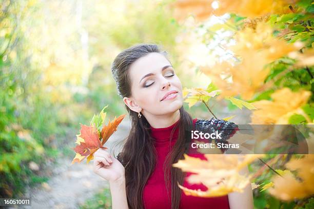 Woman In Autumnal Park Stock Photo - Download Image Now - 20-24 Years, Adult, Adults Only