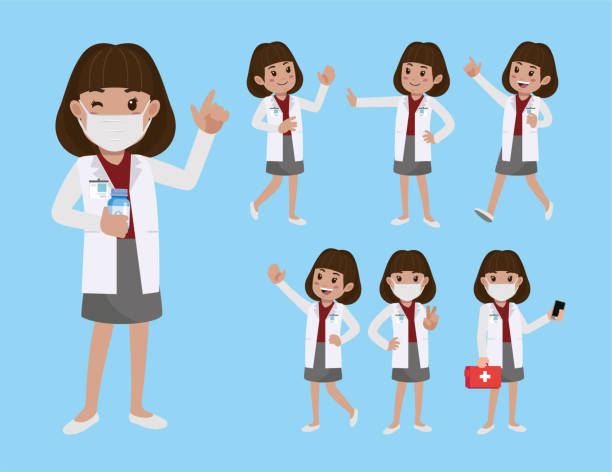 illustrations, cliparts, dessins animés et icônes de ensemble de docteur avec différentes poses - doctor pediatrician scientist medical student