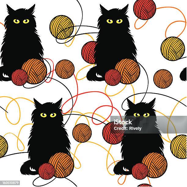Забавные Kittens With Шерсть Мячивектор Бесшовный Узор — стоковая векторная графика и другие изображения на тему Белый