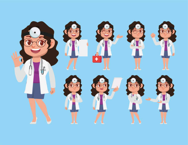 illustrations, cliparts, dessins animés et icônes de ensemble de docteur avec différentes poses - doctor pediatrician scientist medical student