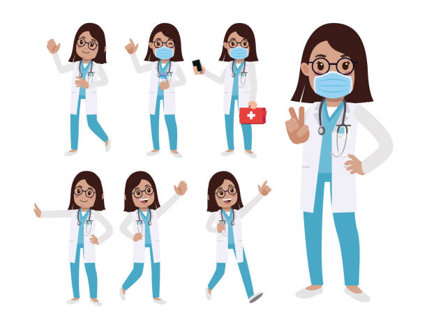 illustrations, cliparts, dessins animés et icônes de ensemble de docteur avec différentes poses - doctor pediatrician scientist medical student