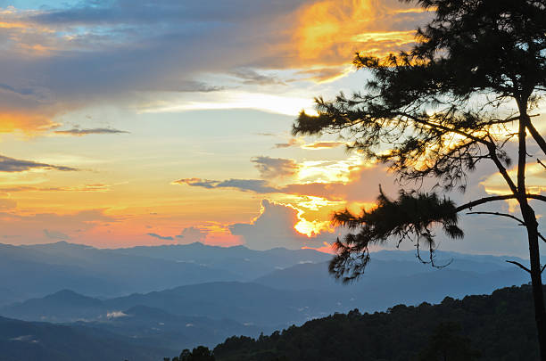 sunsets na montanha. - kesiya imagens e fotografias de stock