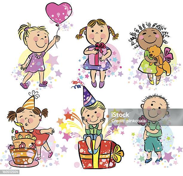 Ilustração De Crianças A Celebrar - Arte vetorial de stock e mais imagens de Amarelo - Amarelo, Amor, Aniversário