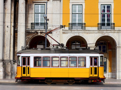 Typical yellow tram of Lisbon, Portugal