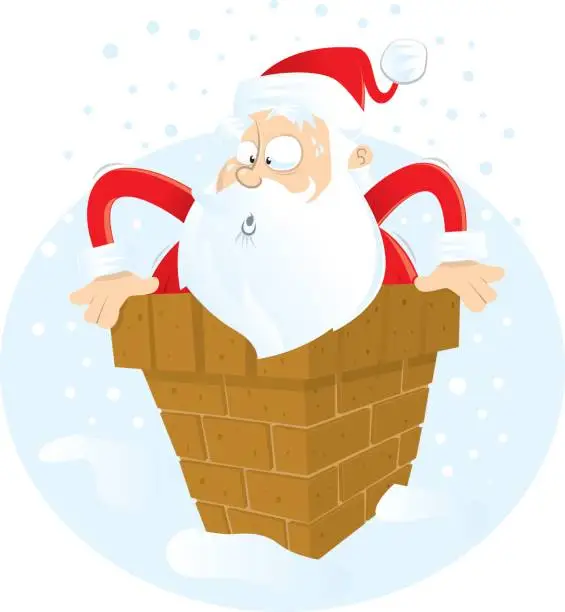 Vector illustration of Santa stuck in a chimney