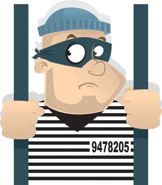 Vector illustration of burglar behind bars