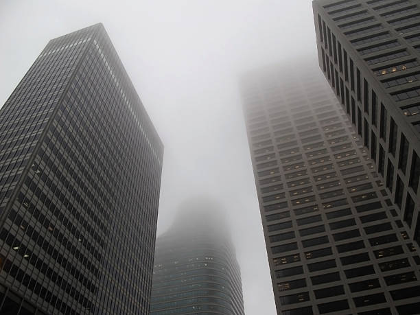 istock Modern office buildings in the fog 160513309