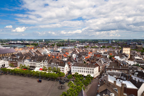 aerial view on the city centre of The Hague just before sunset; The Hague, Netherlands