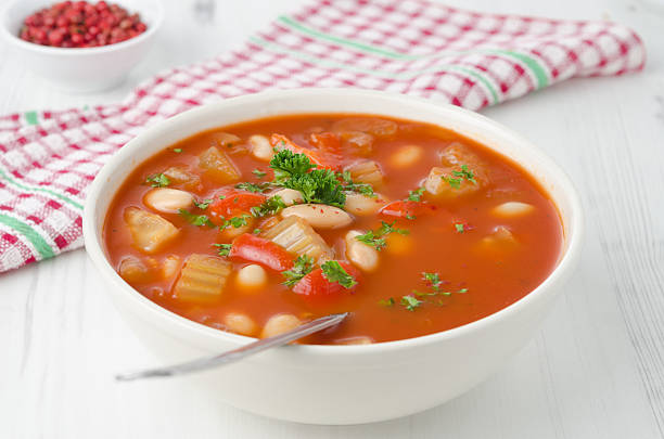 istock bowl of roasted tomato soup with beans, celery, bell pepper 160513510