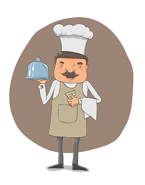 waiter with a tray and notebook vector art illustration