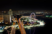 Skyline of Singapore with view on the F1 race track