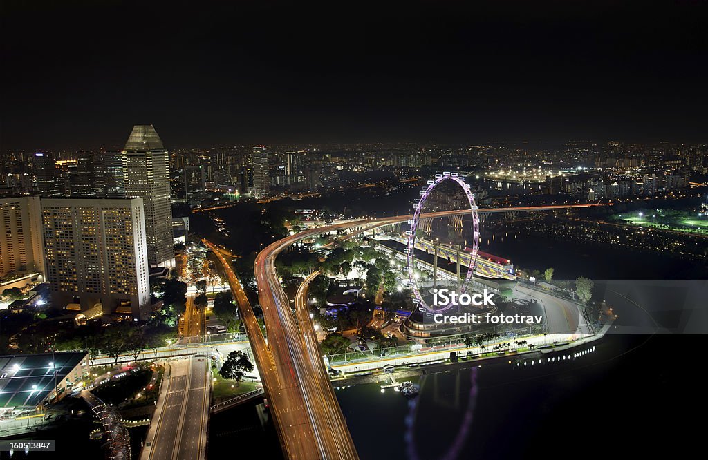 Skyline of Singapore with view on the F1 race track Singapore  Singapore Stock Photo