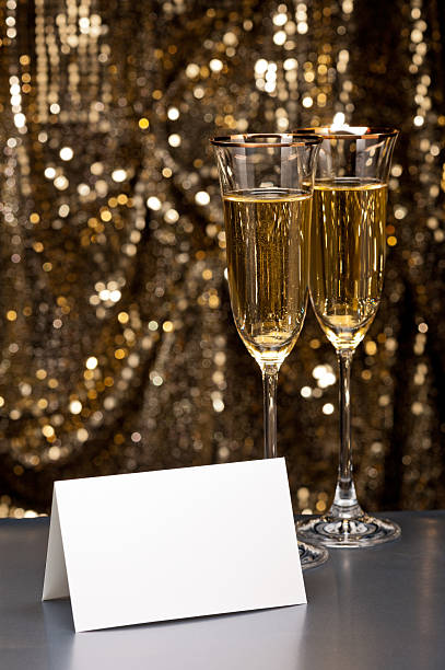 istock Champagne glasses with white card 160515284