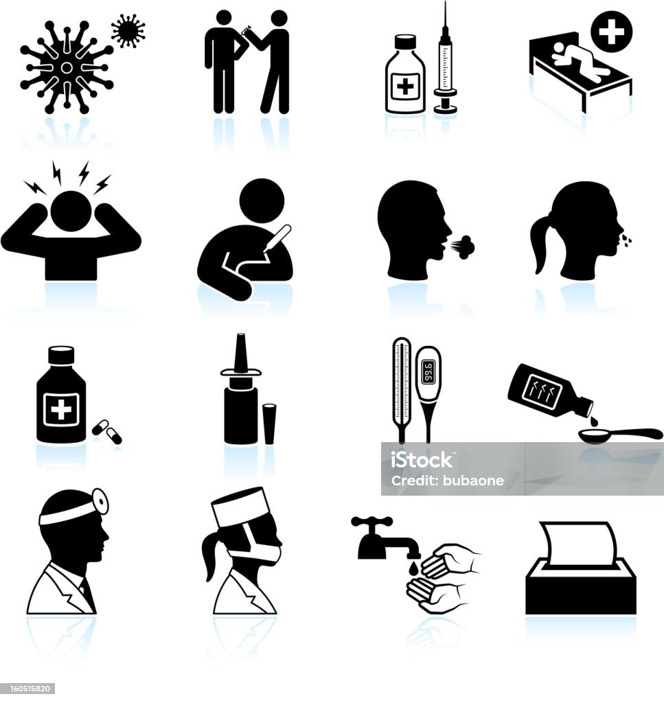 État grippal noir & blanc vecteur Ensemble d'icônes - clipart vectoriel de Icône libre de droits