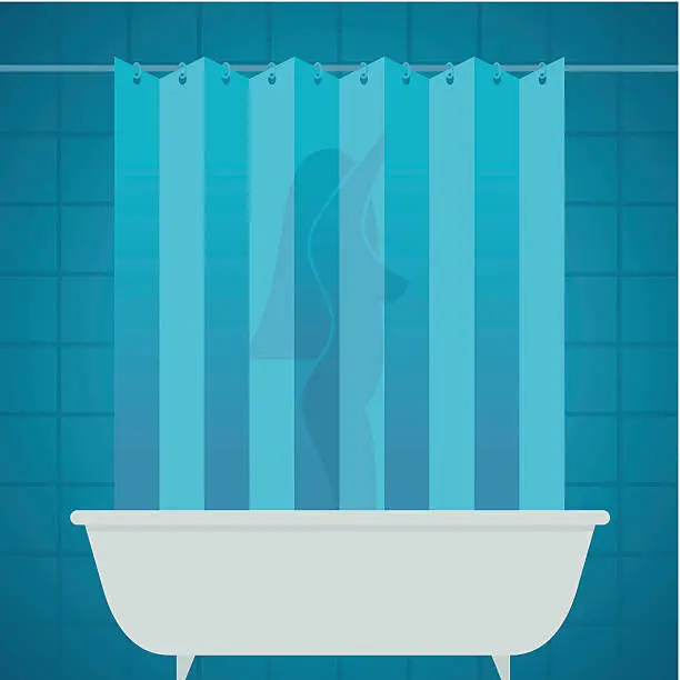 Vector illustration of woman silhouetter in shower bathing bathroom