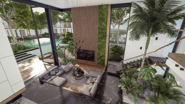 istock 3d rendering of expensive cozy interior with green walls in night 1605164991