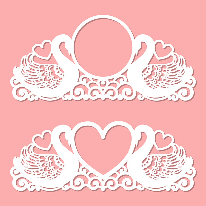 Frames with beautiful swans. Template for laser cutting of paper, wood, cardboard, metal, etc. For the design of wedding decorations, photos, interior elements.Vector