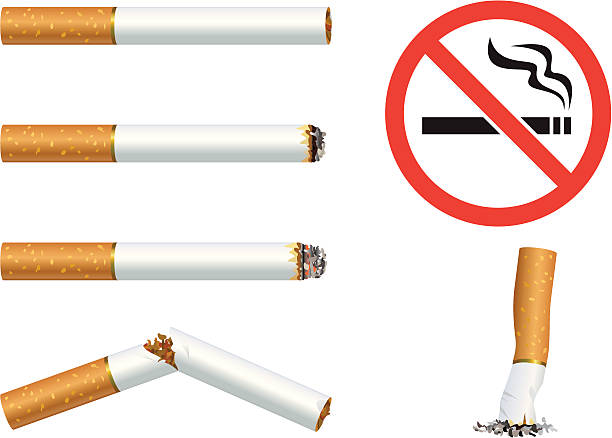 ilustraciones, imágenes clip art, dibujos animados e iconos de stock de los cigarrillos y "no fumar" señal - cigarrillo