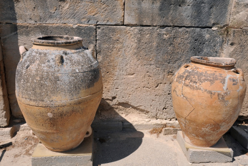 Two ancient pithoi in Phaestus in Crete island in Greece
