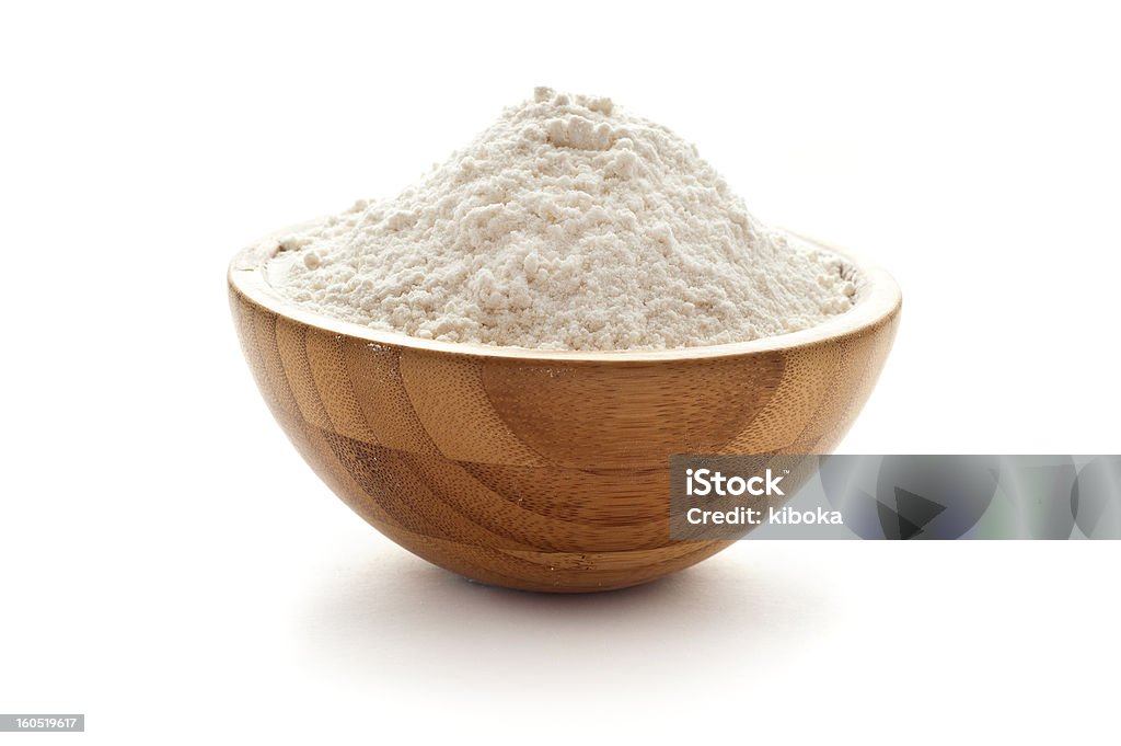 wheat flour wheay flour in wooden bowl Cut Out Stock Photo