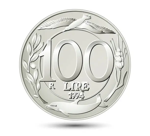 Vector illustration of One hundred Italian lire isolated on white background. Vector illustration.