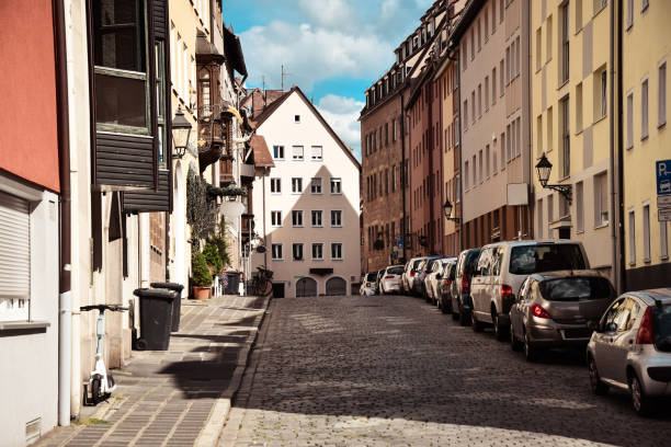 Uphill Cobbled Street In Nuremberg, Germany