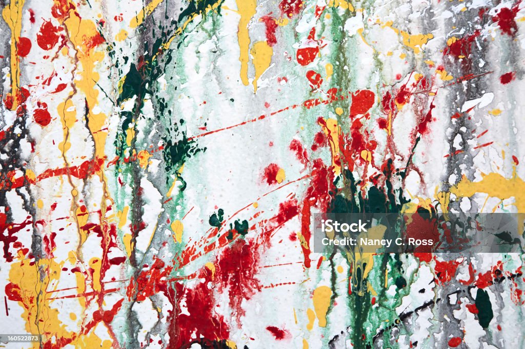 Paint Splatters On Wall, Abstract Abstract pattern formed by paint spattering on wall. Horizontal shot. Splattered Stock Photo