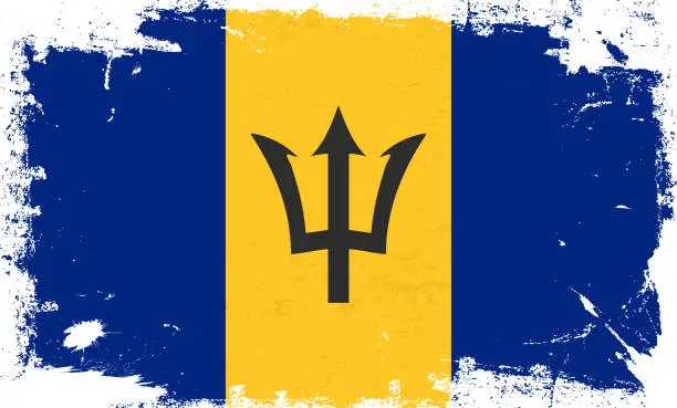 Vector illustration of Barbados flag with brush paint textured isolated on white background