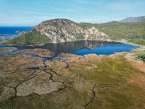 Aerial View of Dalyan Delta in Mugla, Türkiye.