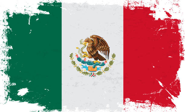 ilustraciones, imágenes clip art, dibujos animados e iconos de stock de bandera de méxico con pincel texturizado aislado sobre fondo blanco - bandera mexicana