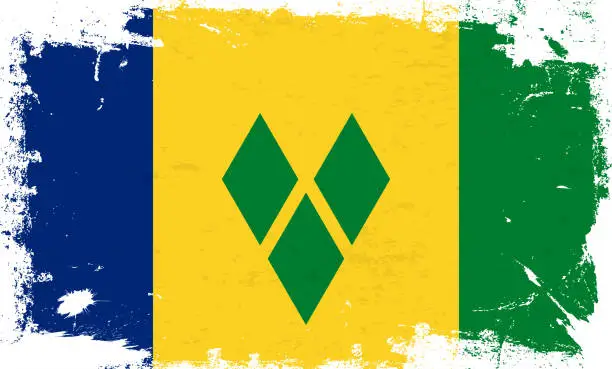 Vector illustration of Saint Vincent and the Grenadines flag with brush paint textured isolated on white background